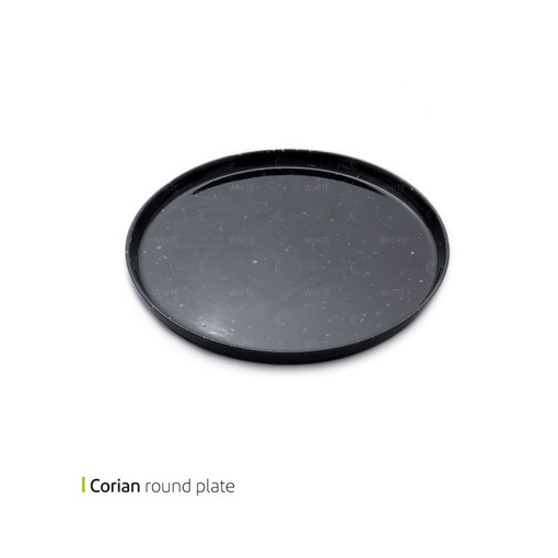 تصویر از پیش دستی گرد کورین مشکی طلایی براق 21 سانت وایت پلیت کد 0249.8m یک عددی