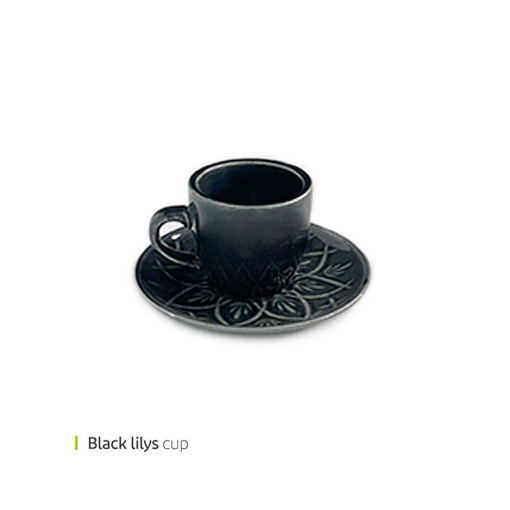 تصویر از فنجان و نعلبکی اسپرسو بلک لیلیز وایت پلیت کد 22.5116 شش عددی