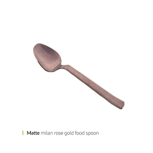 تصویر از قاشق غذا خوری مات میلان رزگلد وایت پلیت کد 1605mn یک عددی