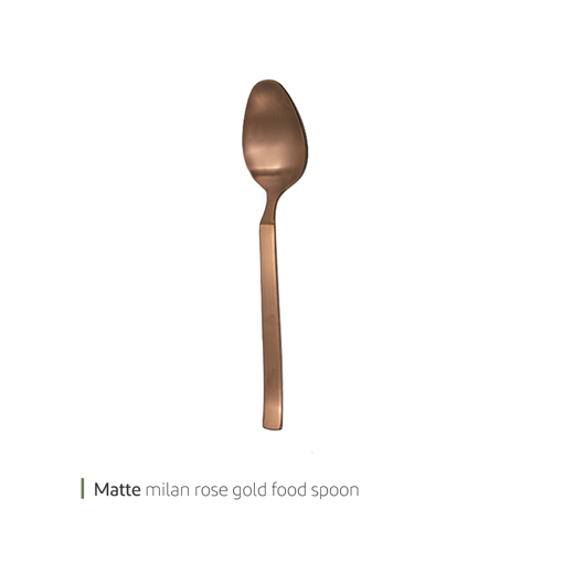 تصویر از قاشق غذا خوری مات میلان رزگلد وایت پلیت کد 1605m شش عددی